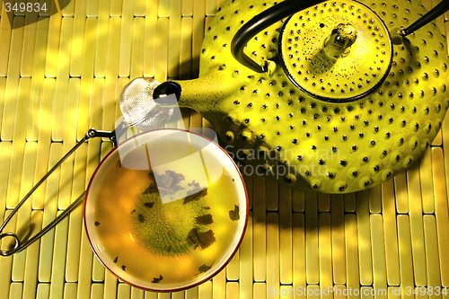 Image of Green asian teapot with cup