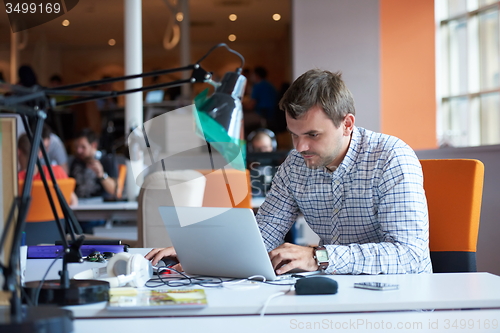 Image of startup business, software developer working on computer