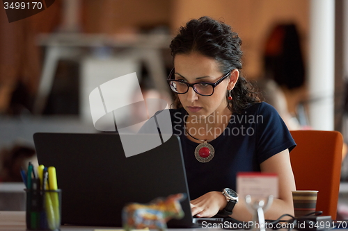 Image of startup business, woman  working on laptop