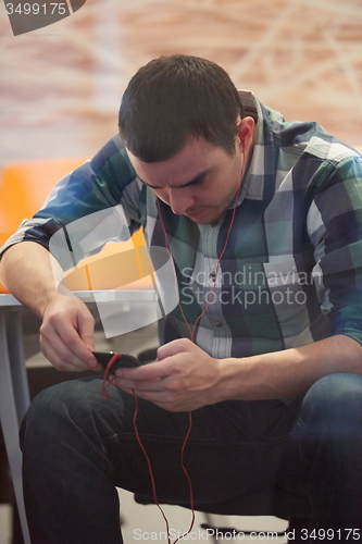 Image of startup business, software developer working on computer