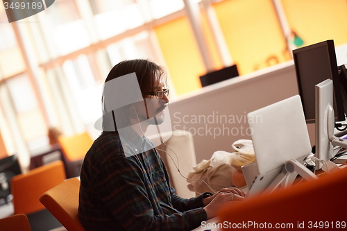 Image of startup business, software developer working on computer