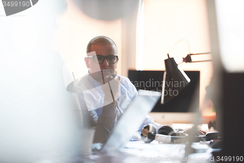 Image of startup business, software developer working on computer