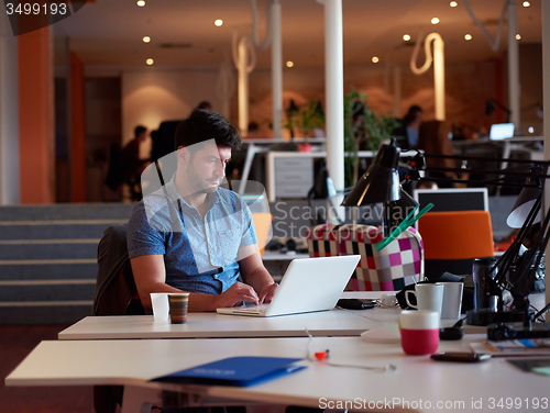 Image of startup business, software developer working on computer