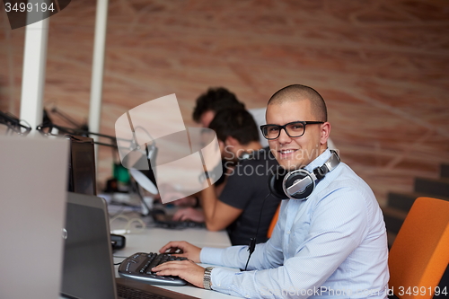 Image of startup business, software developer working on computer