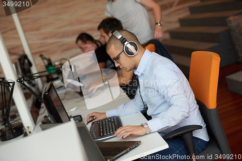 Image of startup business, software developer working on computer