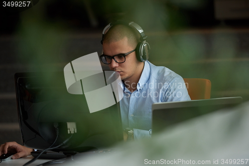 Image of startup business, software developer working on computer