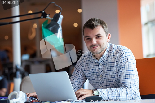 Image of startup business, software developer working on computer