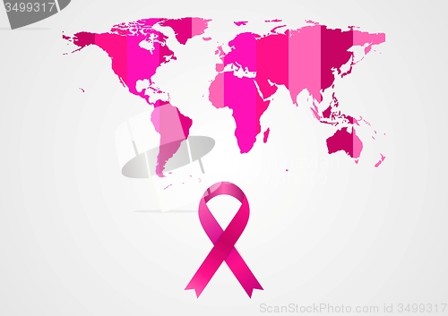 Image of Breast cancer awareness pink ribbon and map