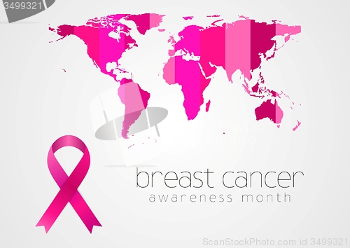 Image of Breast cancer awareness pink ribbon and map
