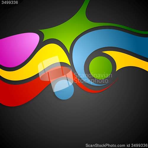 Image of Colorful wavy pattern on black background