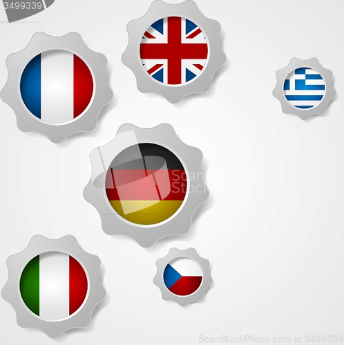 Image of European flags and cogwheels mechanism
