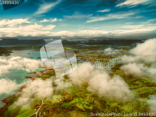 Image of Scenic view of Lofoten islands from air