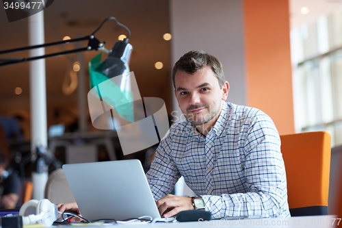 Image of startup business, software developer working on computer