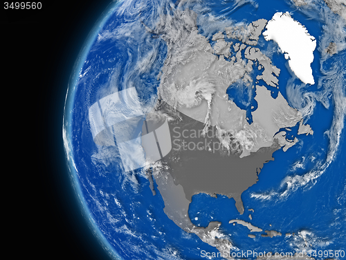 Image of north american continent on political globe