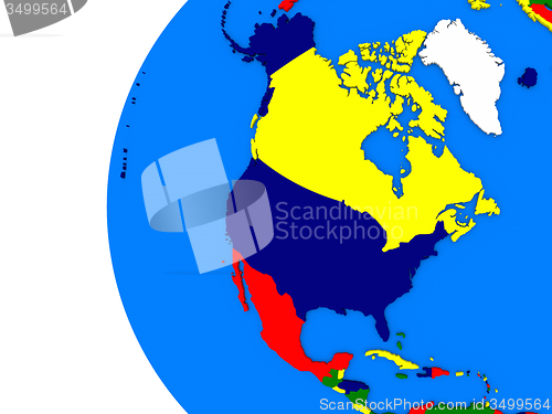 Image of north american continent on political globe