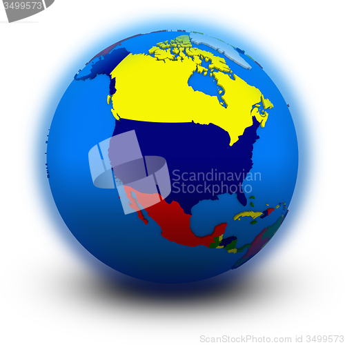 Image of north America on political globe