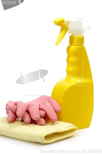Image of Spray Bottle with pink Gloves
