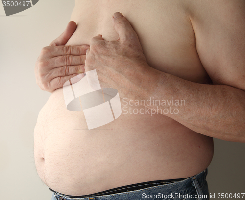 Image of heavy man with pain in chest