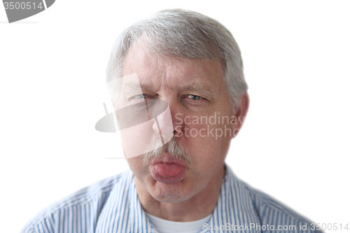 Image of Senior man makes a Bronx cheer.