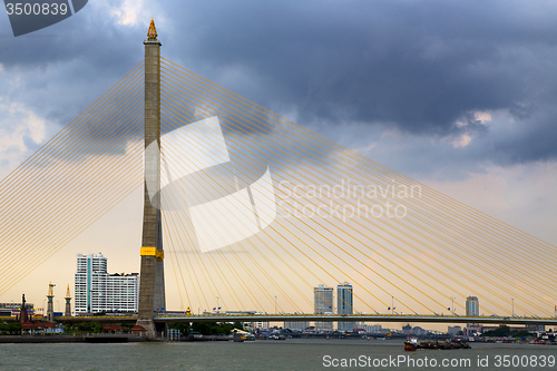 Image of reflex of river bridge some of the centre  bangkok thailand