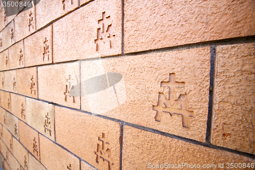 Image of italy  church wall  brick in the   centre   of vergiate varese 