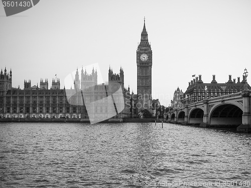 Image of Black and white Houses of Parliament in London