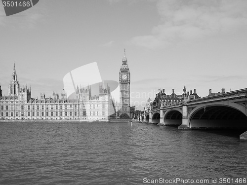 Image of Black and white Houses of Parliament in London