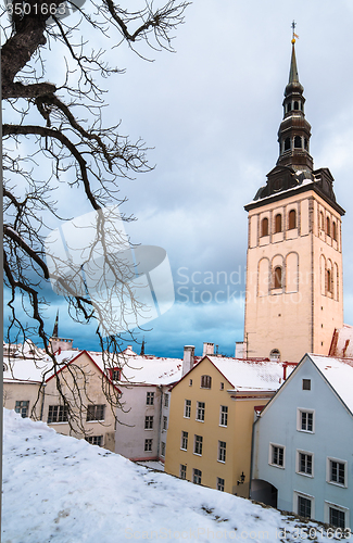 Image of  Winter view of the Old Tallinn. Church Niguliste