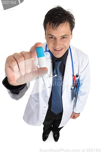 Image of Friendly doctor or Pharmacist with pill