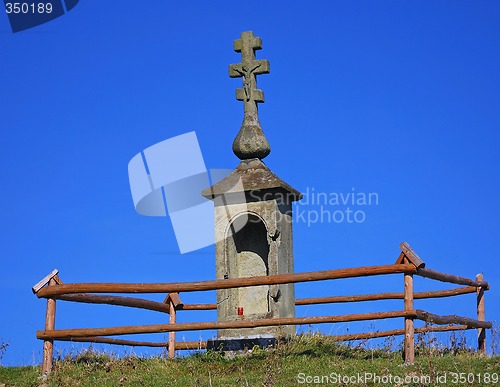 Image of Eastern church shrine on blue sky background