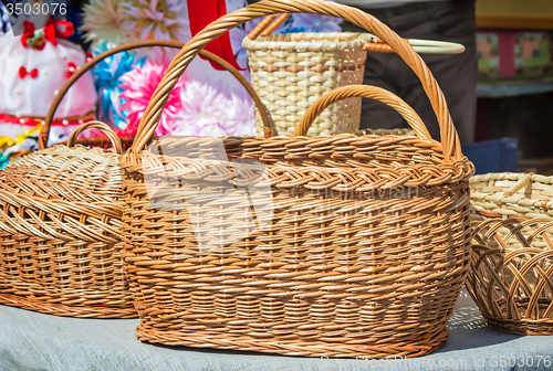 Image of Wicker baskets for sale at the fair.