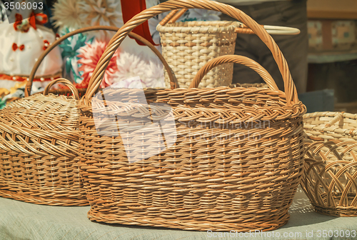 Image of Wicker baskets for sale at the fair.
