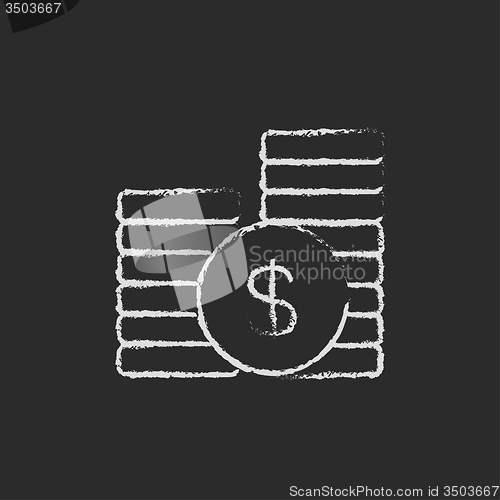 Image of Dollar coins icon drawn in chalk.