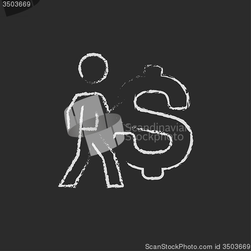 Image of Businessman with a big dollar symbol icon drawn in chalk.