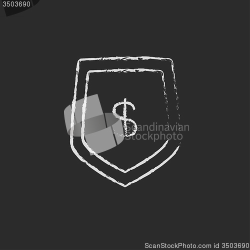 Image of Shield with dollar symbol icon drawn in chalk.