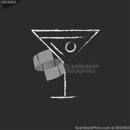 Image of Cocktail glass icon drawn in chalk.