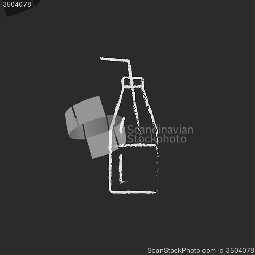 Image of Glass bottle with drinking straw icon drawn in chalk.