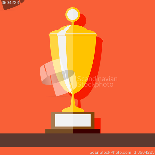 Image of Vector Winner Cup standing at shelf. Flat style vector illustration.