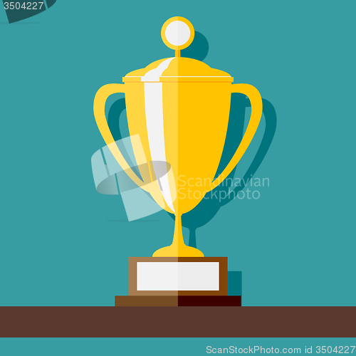 Image of Vector Winner Cup standing at shelf. Flat style vector illustration.