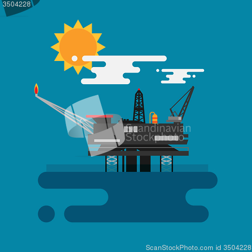 Image of Offshore oil platform in the blue ocean. Flat style vector illustration concept