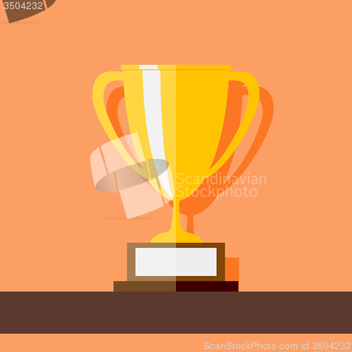 Image of Vector Winner Cup standing at shelf. Flat style vector illustration.