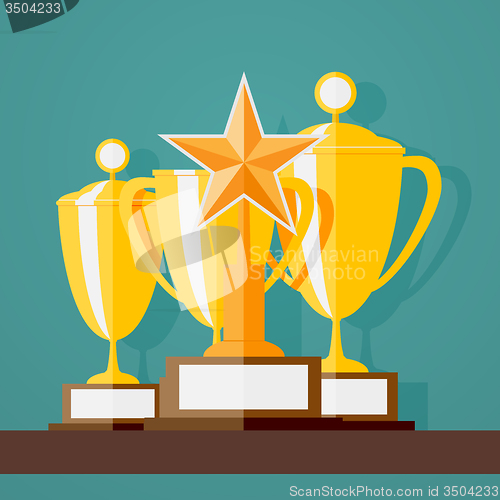 Image of Trophy and awards in flat design style.