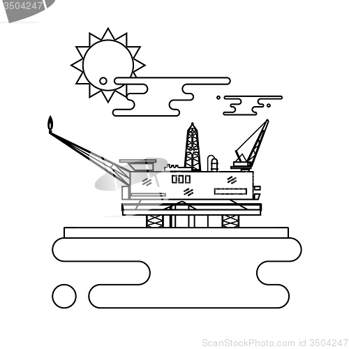 Image of Offshore oil platform in the blue ocean. Flat style vector illustration concept