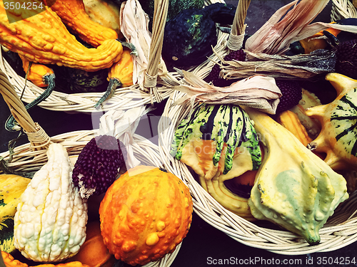 Image of Baskets with colorful autumn vegetables