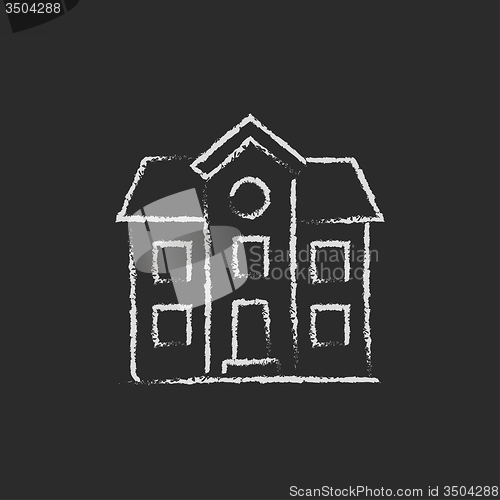 Image of Two storey detached house icon drawn in chalk.