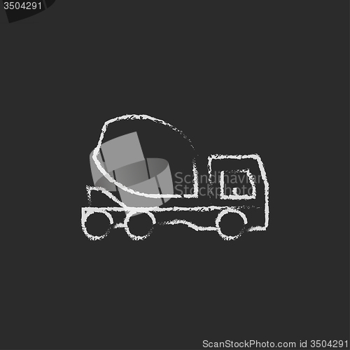 Image of Concrete mixer truck icon drawn in chalk.