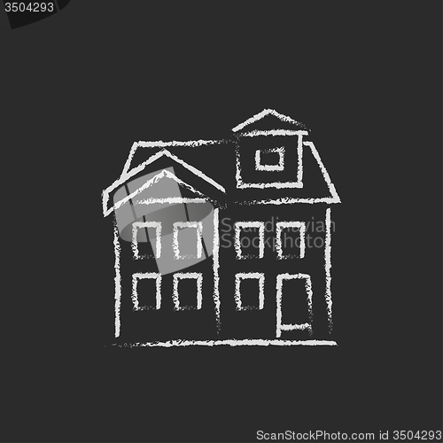 Image of Two storey detached house icon drawn in chalk.