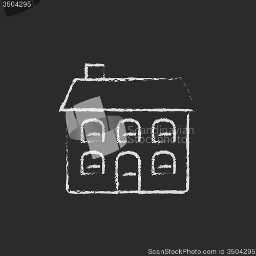 Image of Two storey detached house icon drawn in chalk.