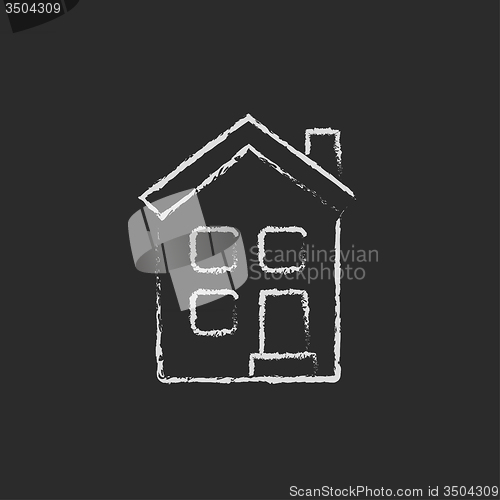 Image of Two storey detached house icon drawn in chalk.