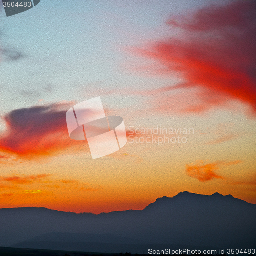 Image of mountain in morocco africa lans and red sunrise